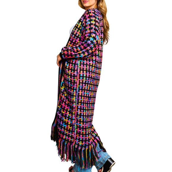 Angel Wings Full Size Multicolored Open Front Fringe Hem Cardigan-Size XLarge - Picture 7 of 9